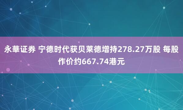 永華证券 宁德时代获贝莱德增持278.27万股 每股作价约667.74港元